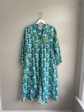 Victoria Dunn Floral Midi Dress in Blue & Green